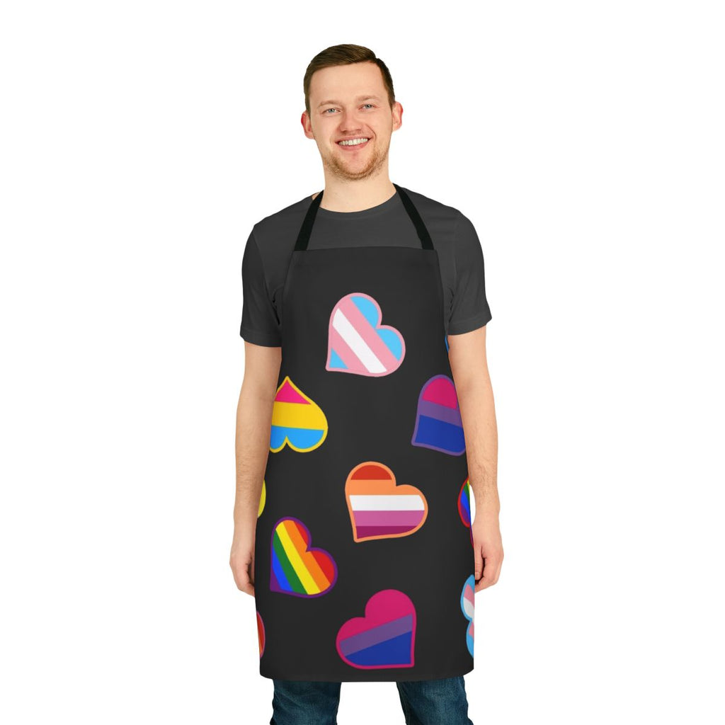 Colorful pride-themed apron with heart-shaped pride flags design