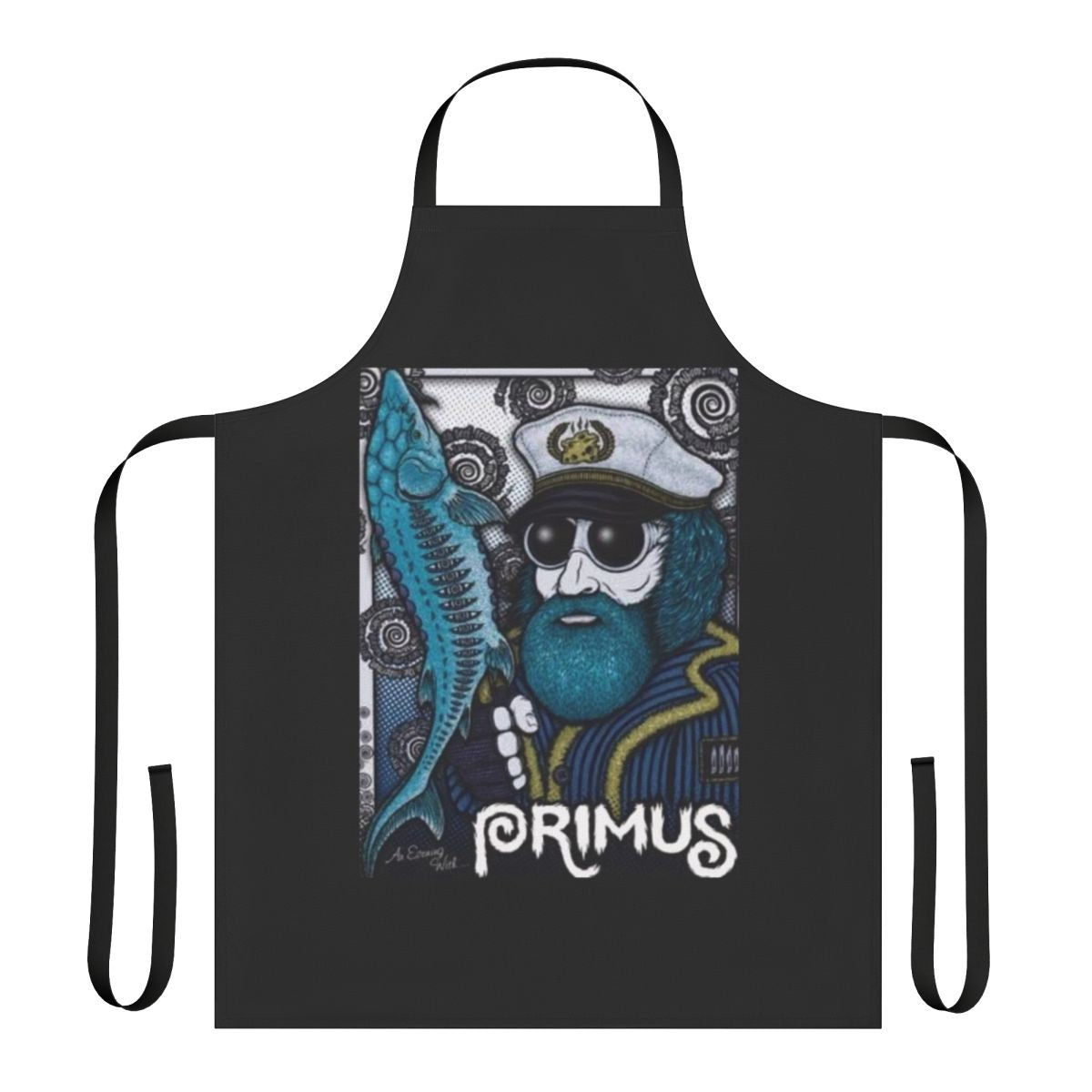 Primus-inspired John the Fisherman apron with band logo and lyrics