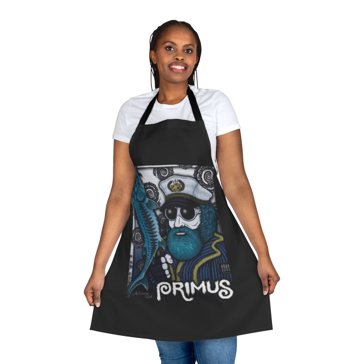 Primus-inspired John the Fisherman apron with band logo and lyrics