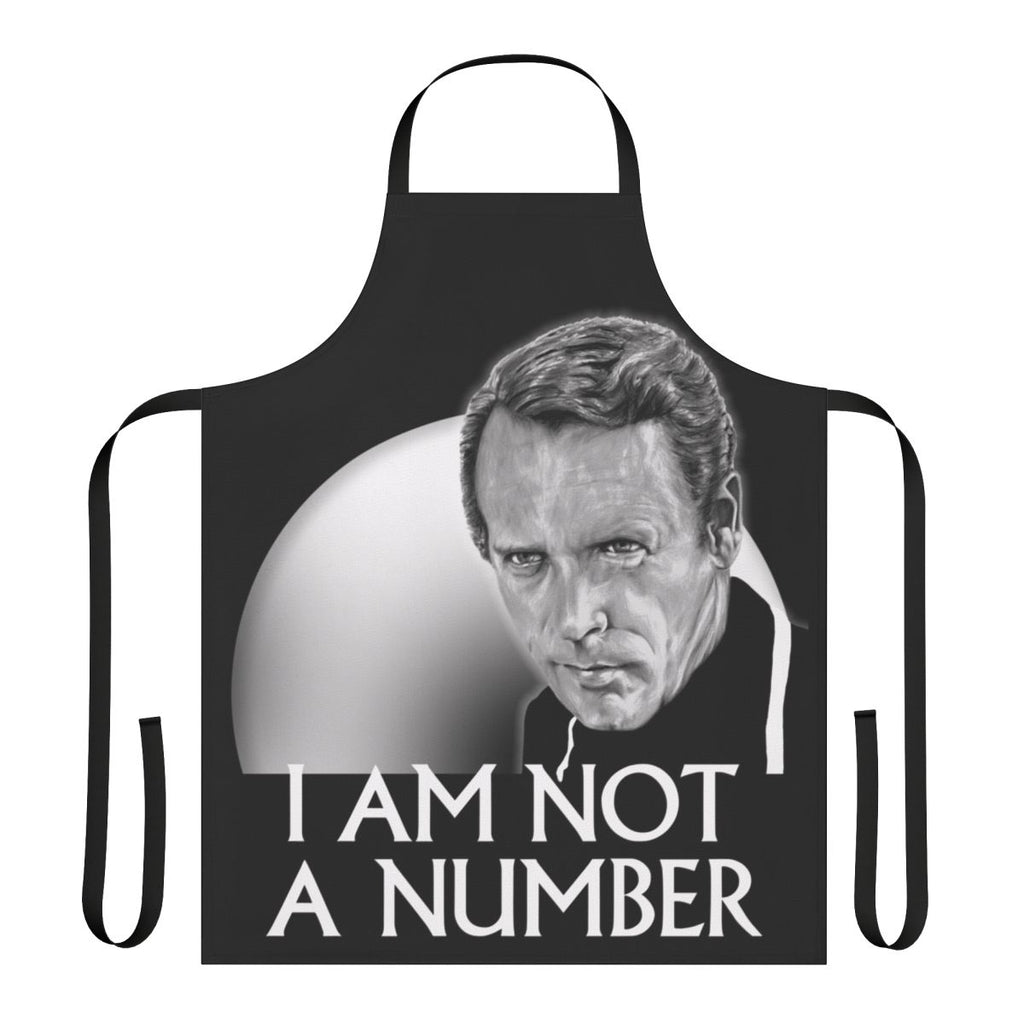 "Prisoner-Inspired Apron with 'I Am Not a Number' Design"