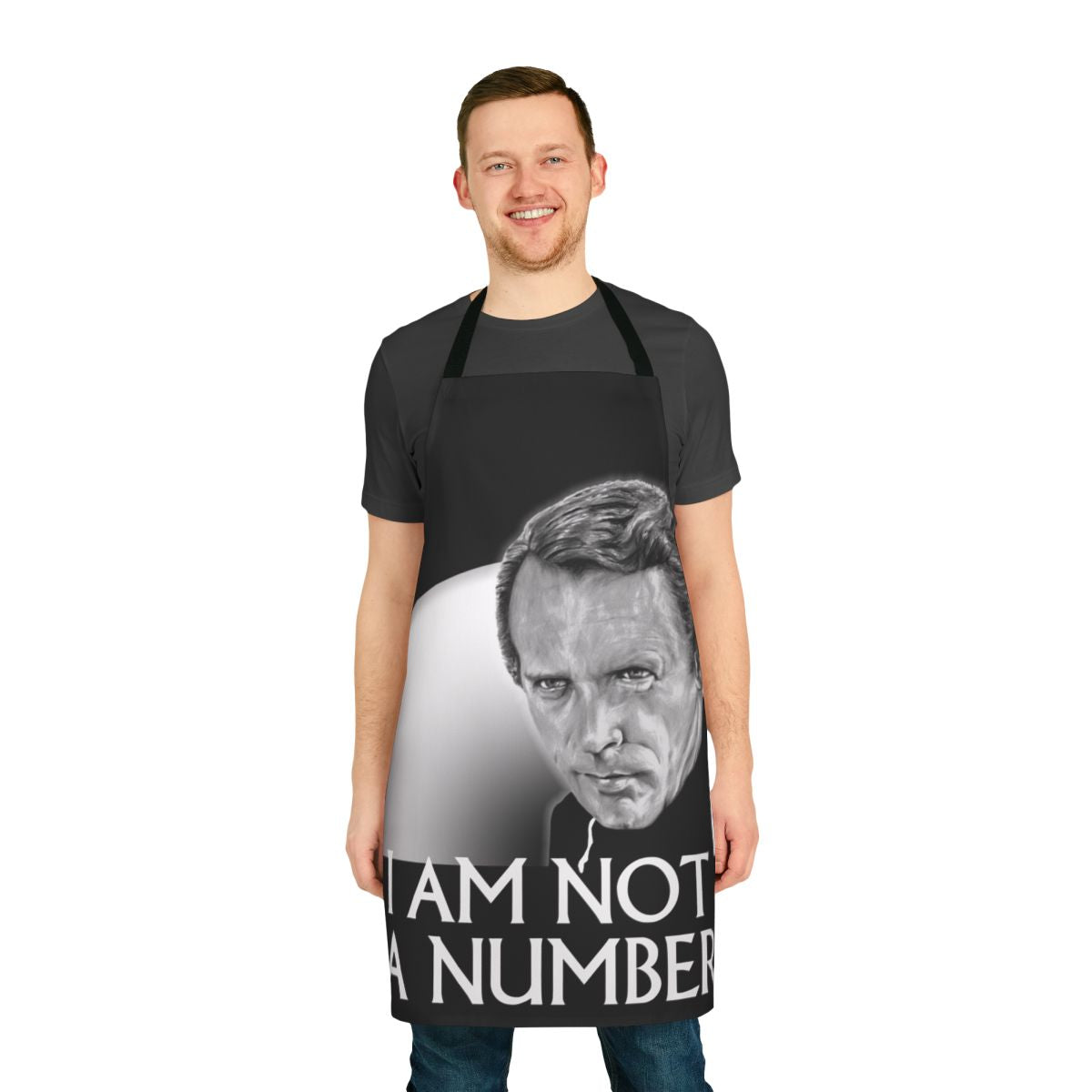 "Prisoner-Inspired Apron with 'I Am Not a Number' Design"