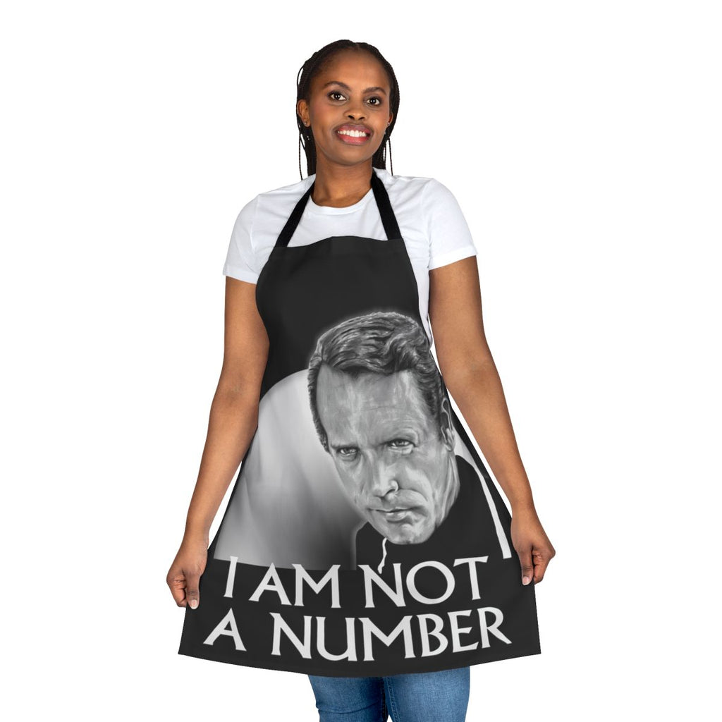 "Prisoner-Inspired Apron with 'I Am Not a Number' Design"