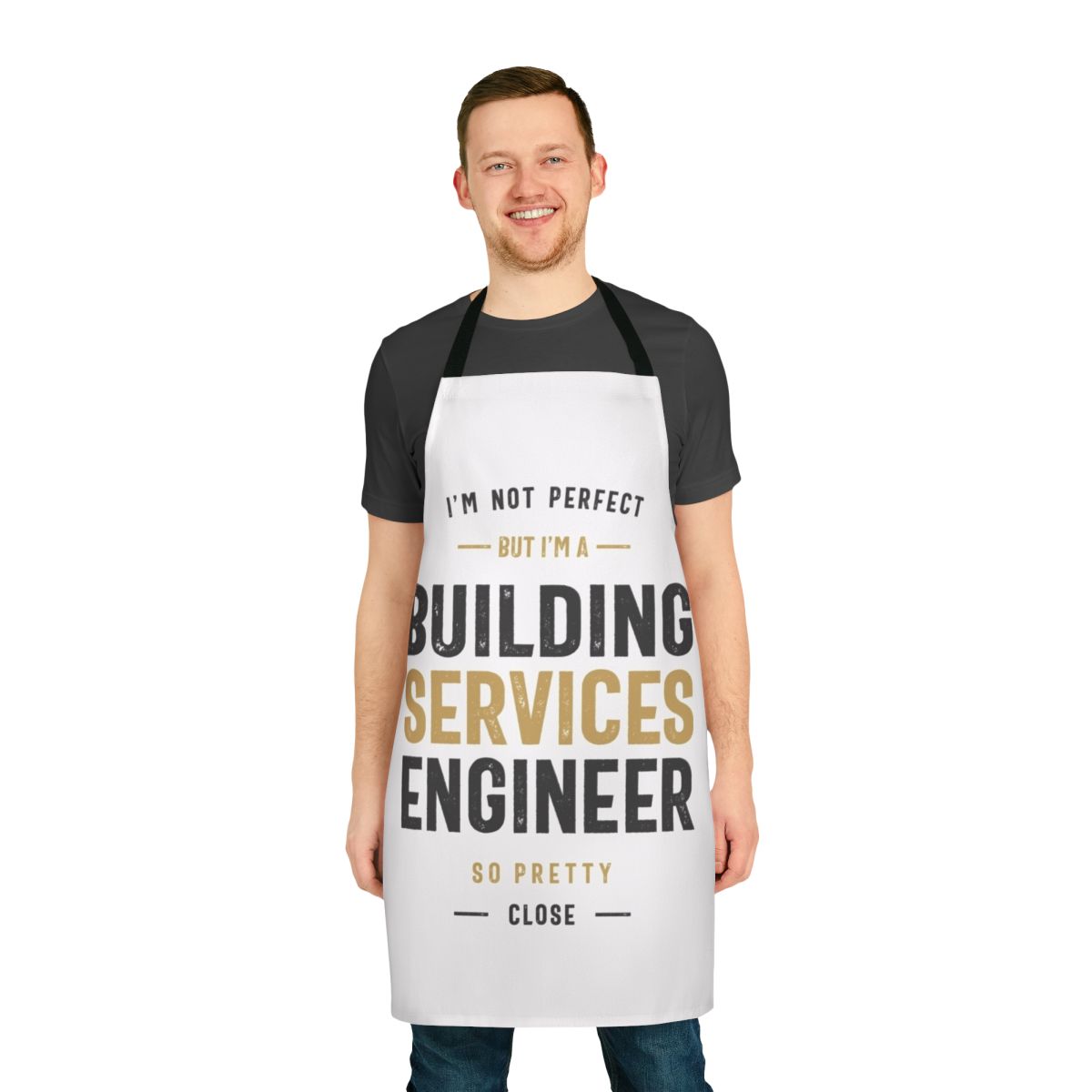 Building services engineer wearing a high-quality work apron