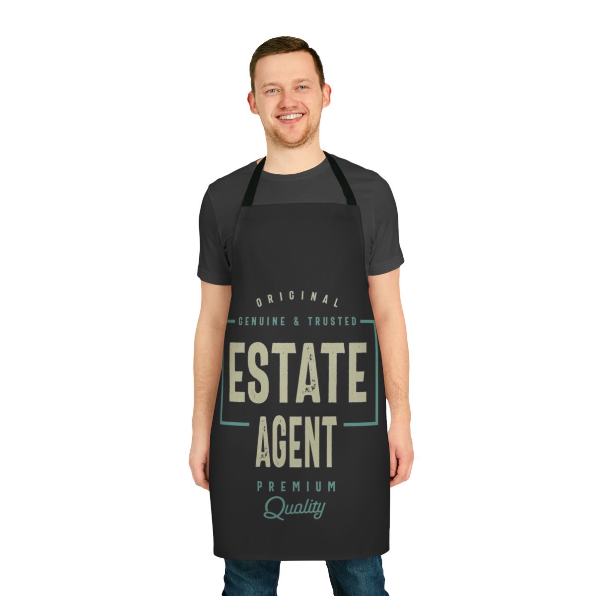 A high-quality apron designed for estate agents and real estate workers, featuring the focus keyword "estate agent apparel"