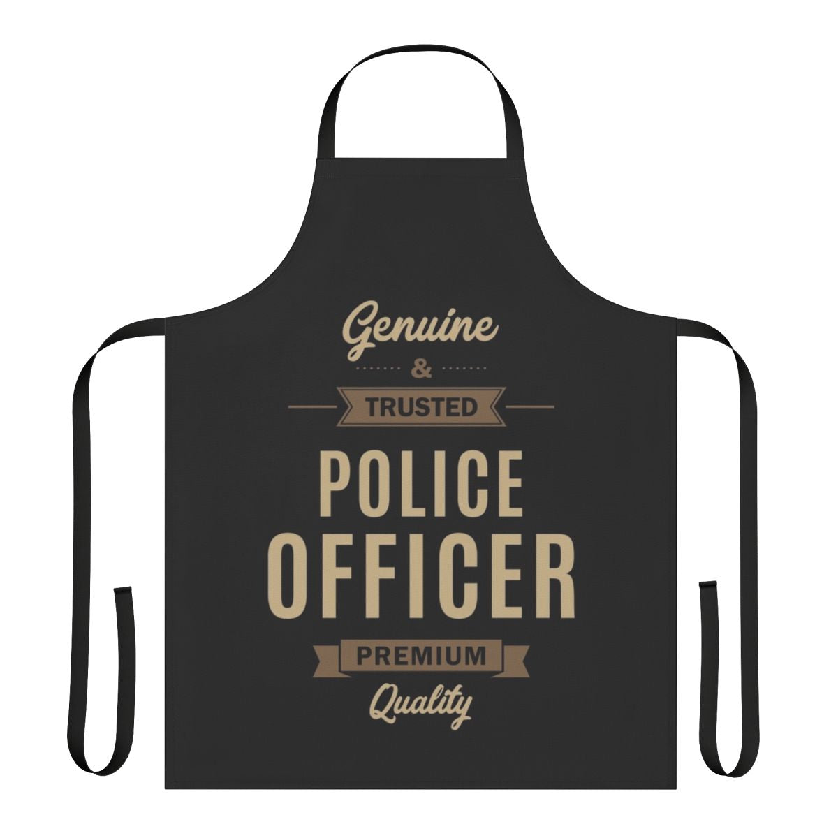 Police officer wearing a high-quality, durable apron with a stylized police logo design.