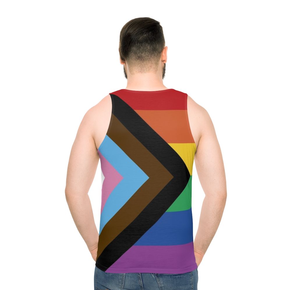 Unisex tank top with progress pride flag design