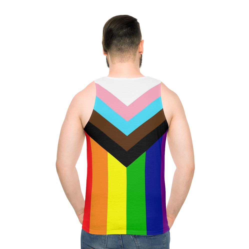 Unisex tank top with progressive rainbow pride flag