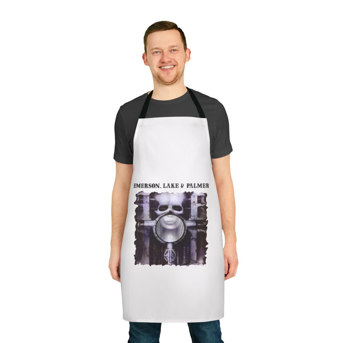 Progressive rock-themed apron with Brain Salad Surgery design