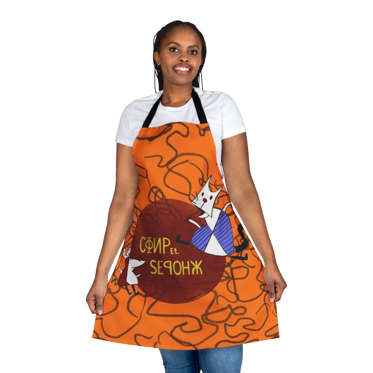 Apron featuring a worker and parasite design, inspired by The Simpsons