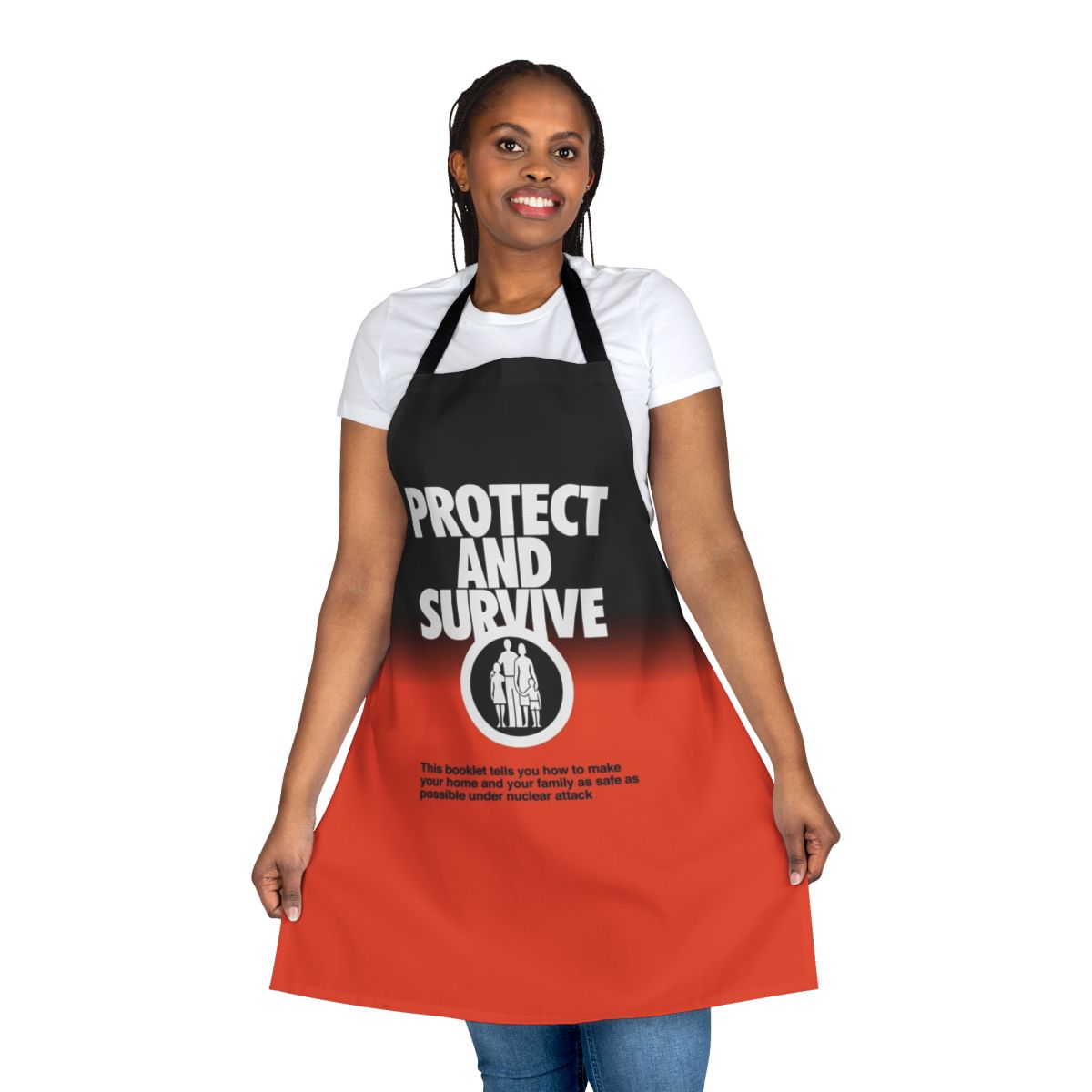 A durable apron designed to protect against nuclear fallout and radiation exposure.