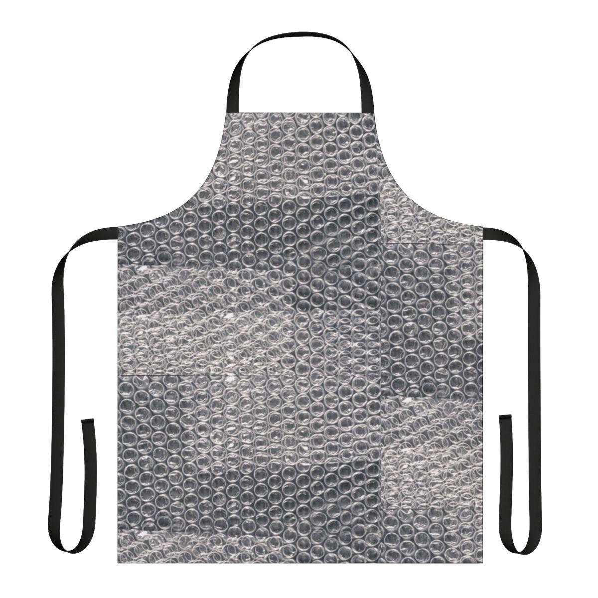 Person wearing a durable, clear bubble wrap apron for protection and style.