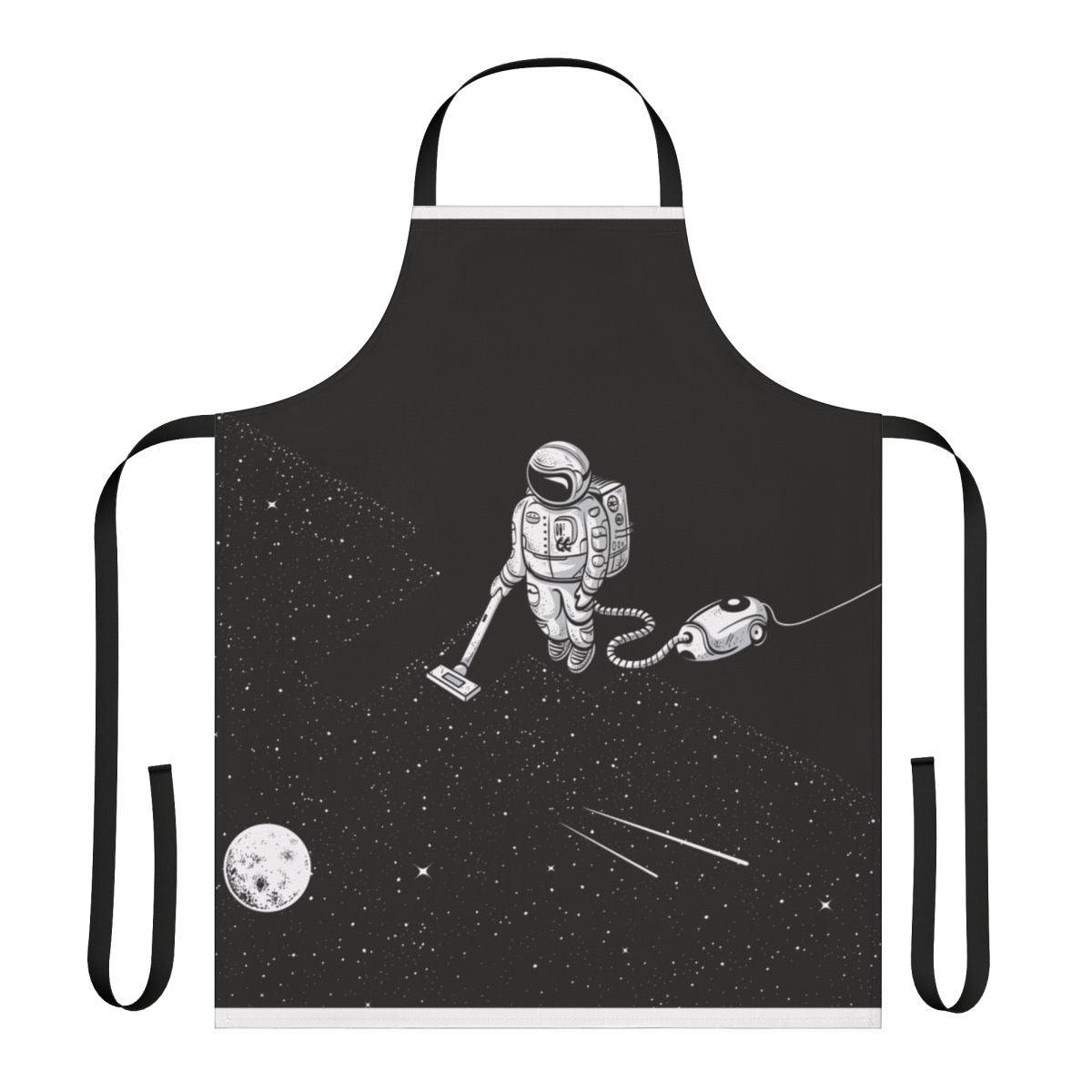 A high-quality apron with a space-themed design, perfect for cleaning and cooking tasks.