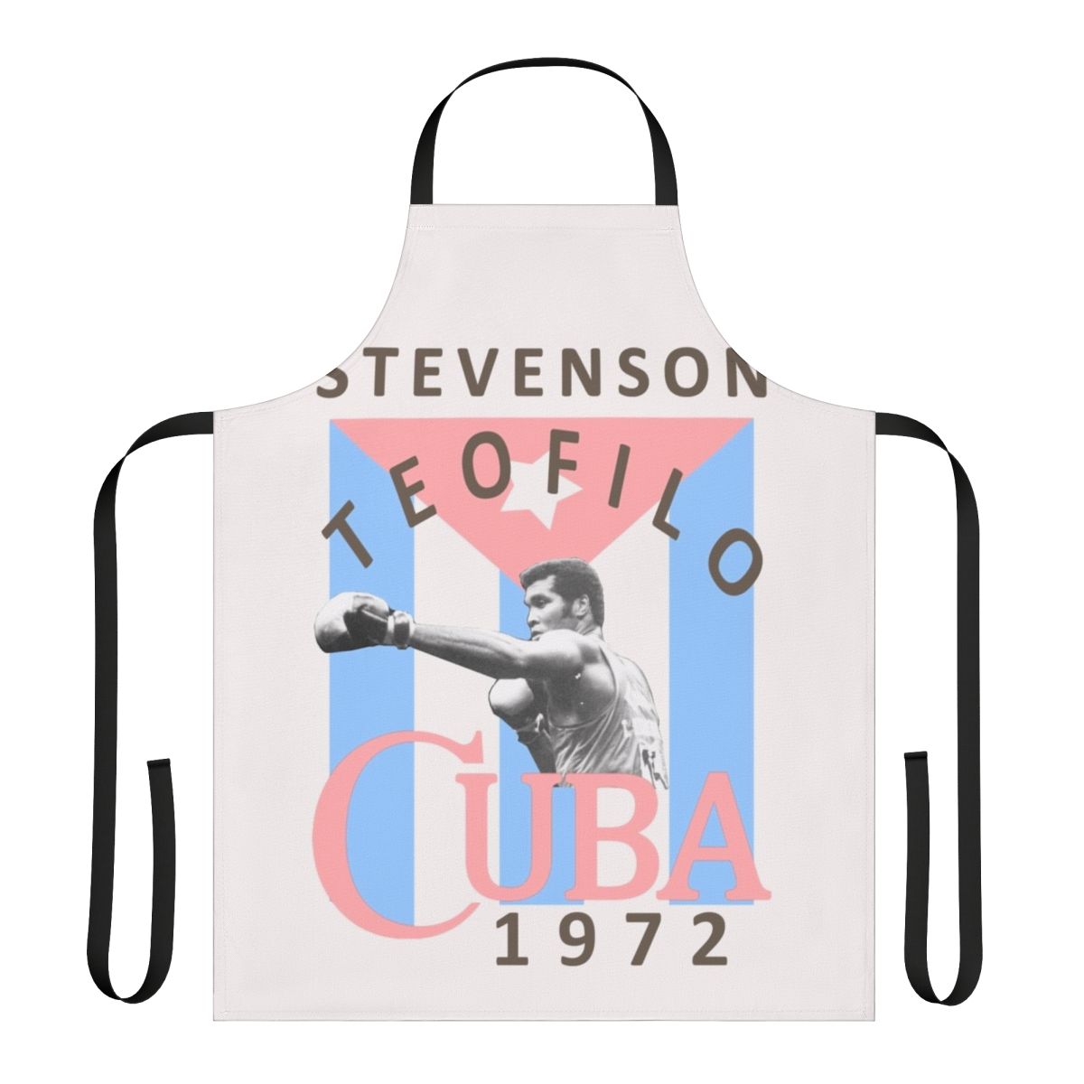 Proud Cuban boxer wearing the Cuban flag design apron