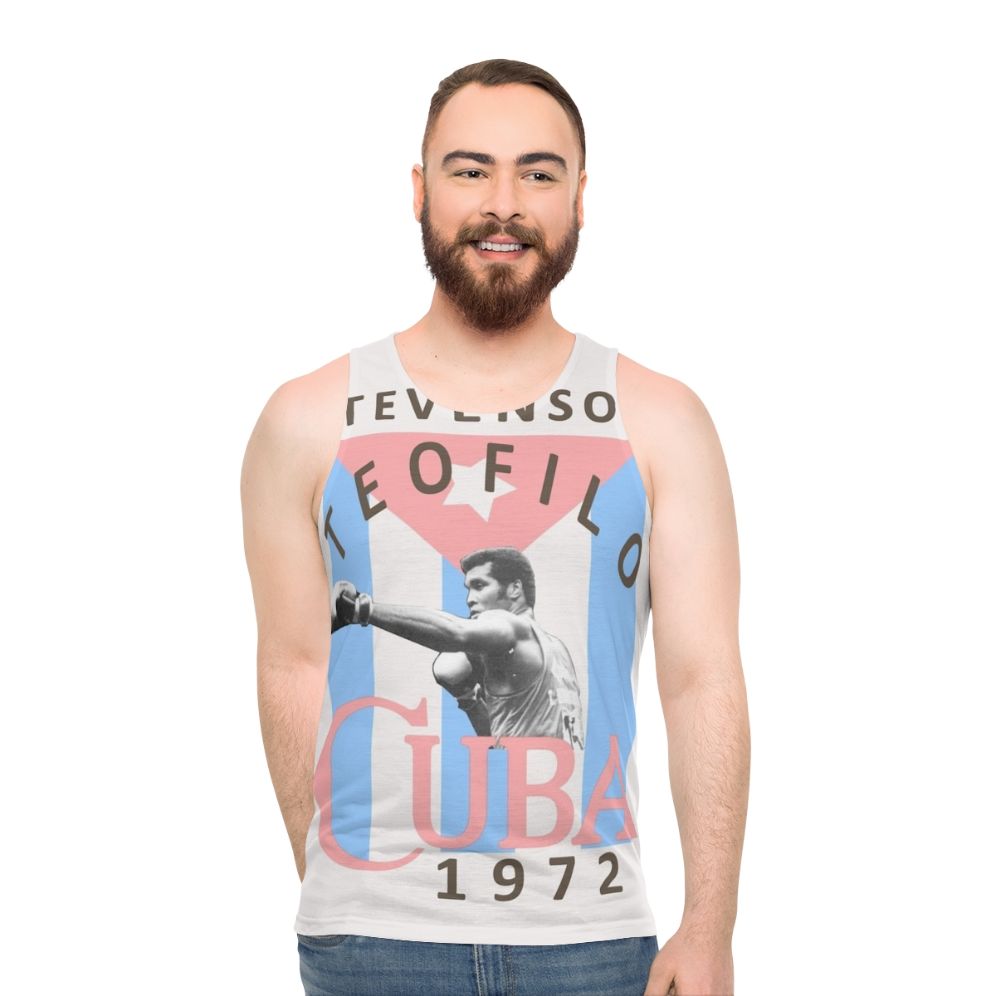 Proud Cuban Boxer wearing Cuba Flag tank top