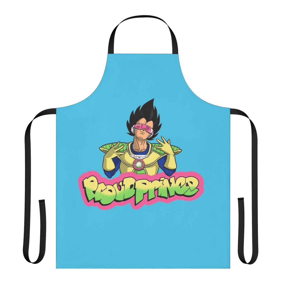Proud Prince of Saiyans Apron - Stylish Anime Mashup Apparel with Vegeta, Goku, and Fresh Prince of Bel-Air Elements