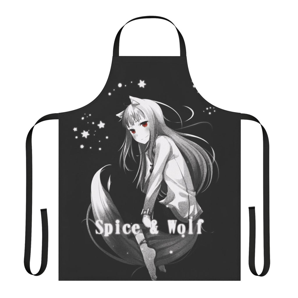 Detailed illustration of a proud wolf in a night-themed design on an apron
