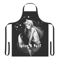 Detailed illustration of a proud wolf in a night-themed design on an apron