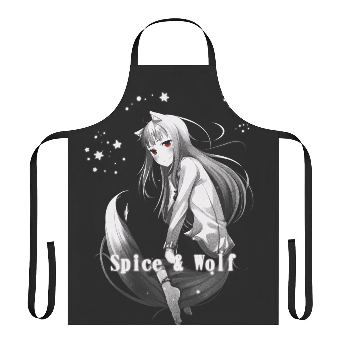 Detailed illustration of a proud wolf in a night-themed design on an apron
