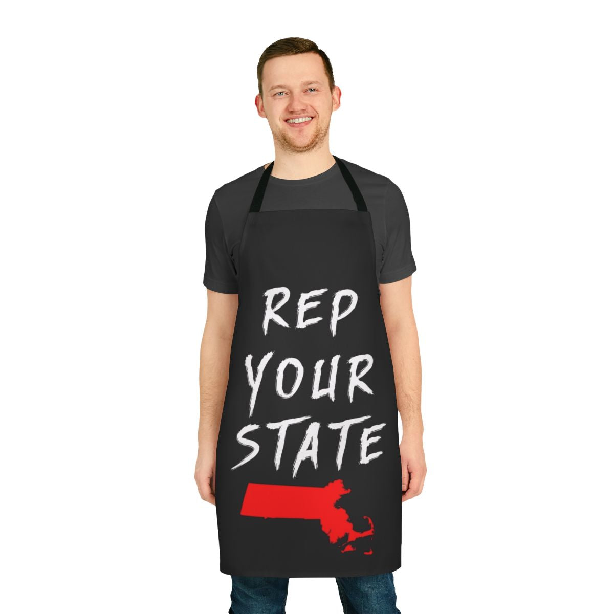 Massachusetts state pride apron with American flag design