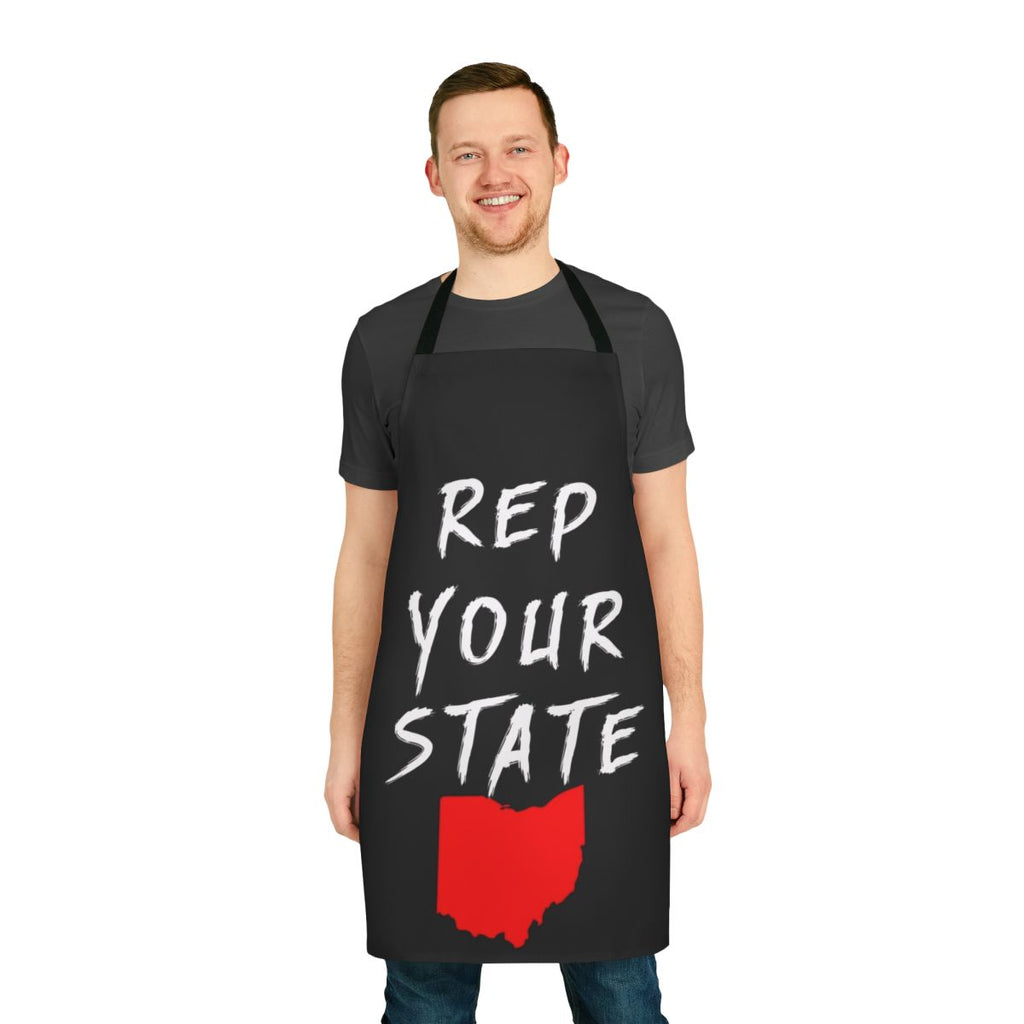 A high-quality apron featuring the state of Ohio design, perfect for cooking and baking with Ohio pride.