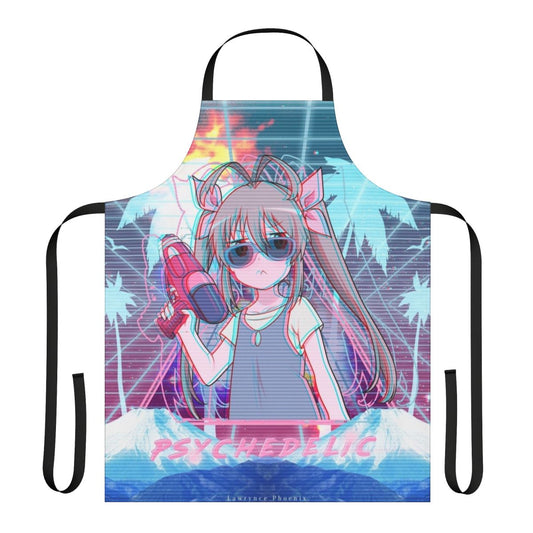 Colorful psychedelic apron with trippy, retro-inspired patterns and designs.