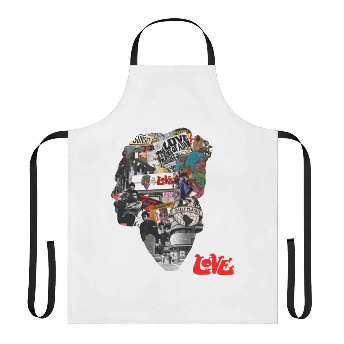 Psychedelic apron featuring a collage-style design inspired by the album art of Arthur Lee and the band Love.