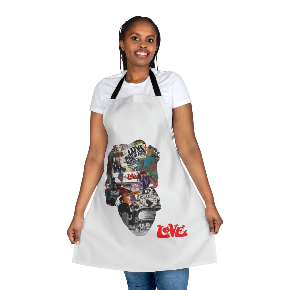 Psychedelic apron featuring a collage-style design inspired by the album art of Arthur Lee and the band Love.