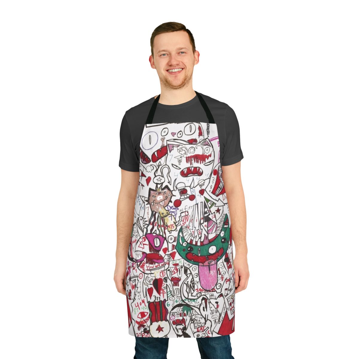 Psychedelic art apron with abstract anime-inspired design