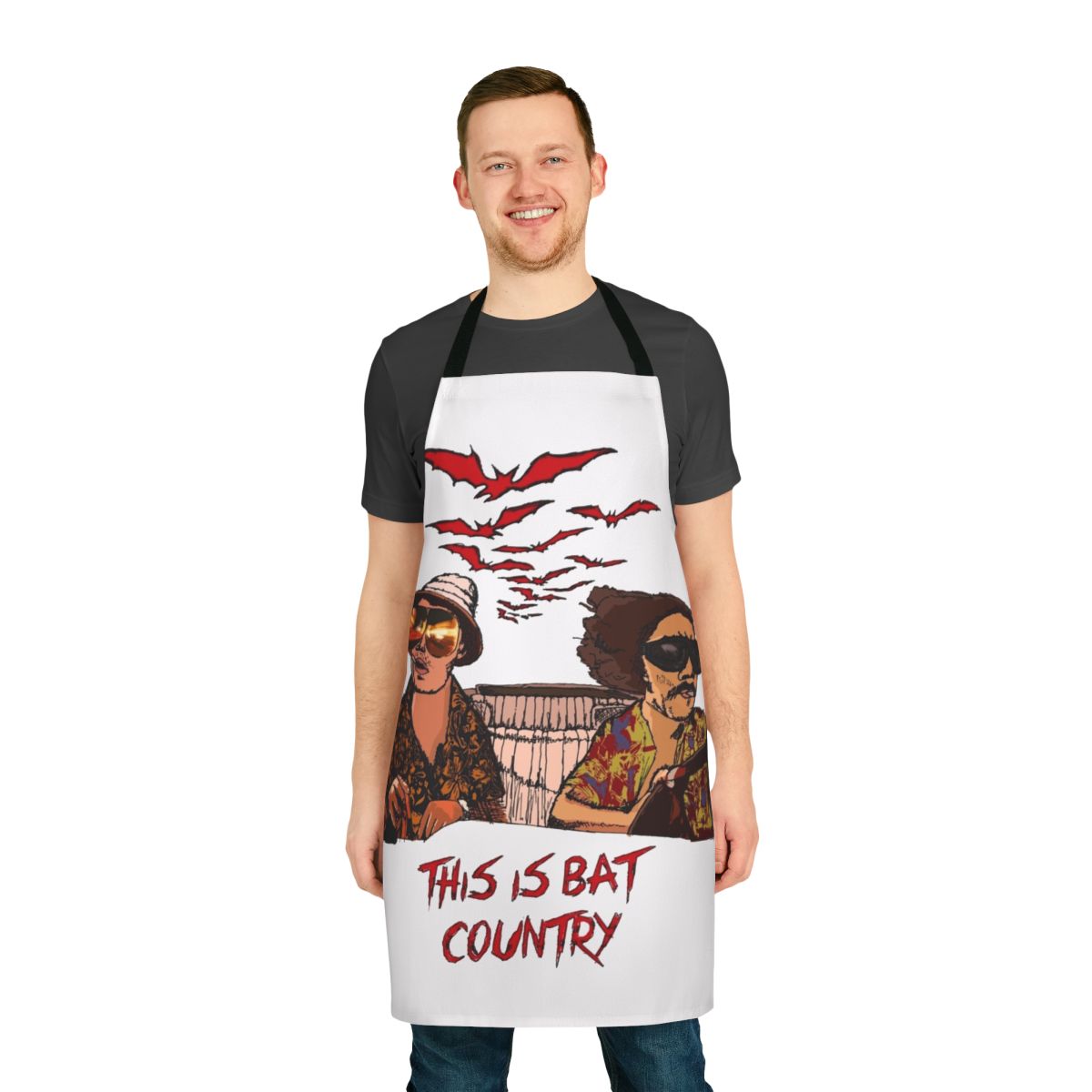 Psychedelic apron featuring a bat design, inspired by the movie "Fear and Loathing in Las Vegas"