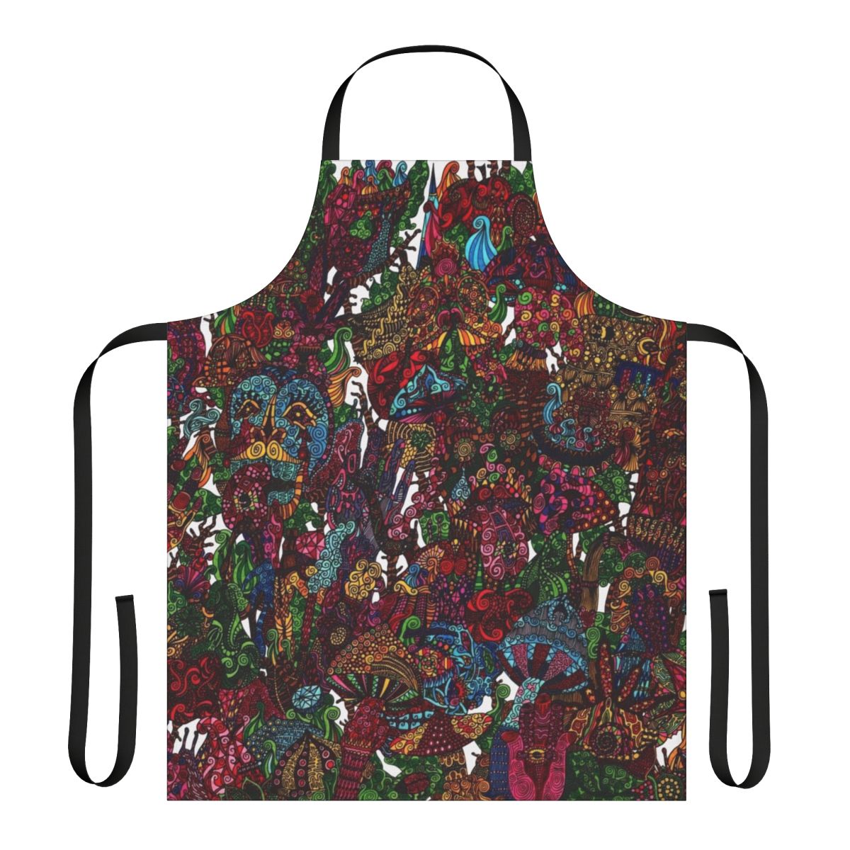 Psychedelic cartoon-inspired apron with vibrant, trippy patterns