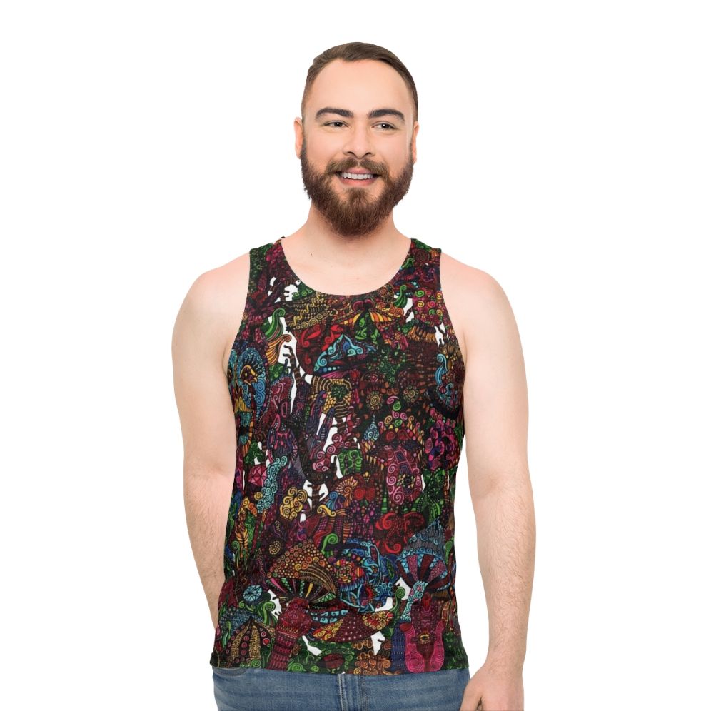 Psychedelic cartoon design unisex tank top