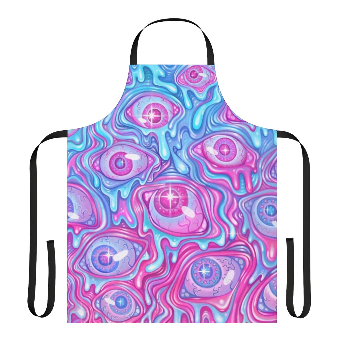 Psychedelic apron featuring a colorful, shiny, and trippy eyeball pattern design
