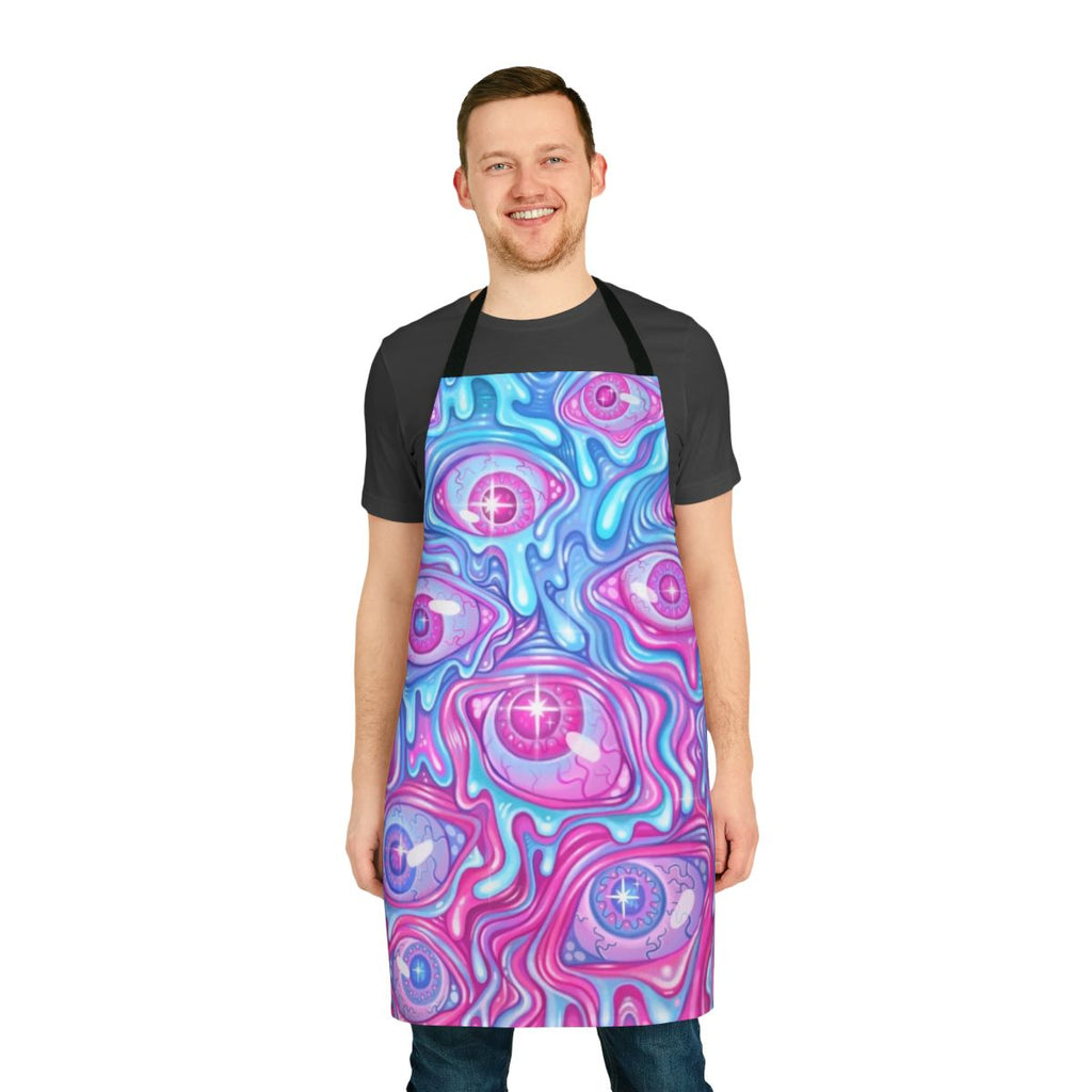 Psychedelic apron featuring a colorful, shiny, and trippy eyeball pattern design