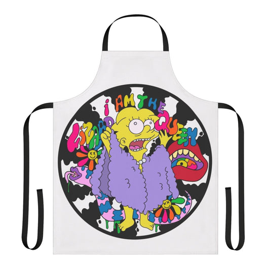 Psychedelic apron with a trippy lizard motif, perfect for the 60s-inspired kitchen