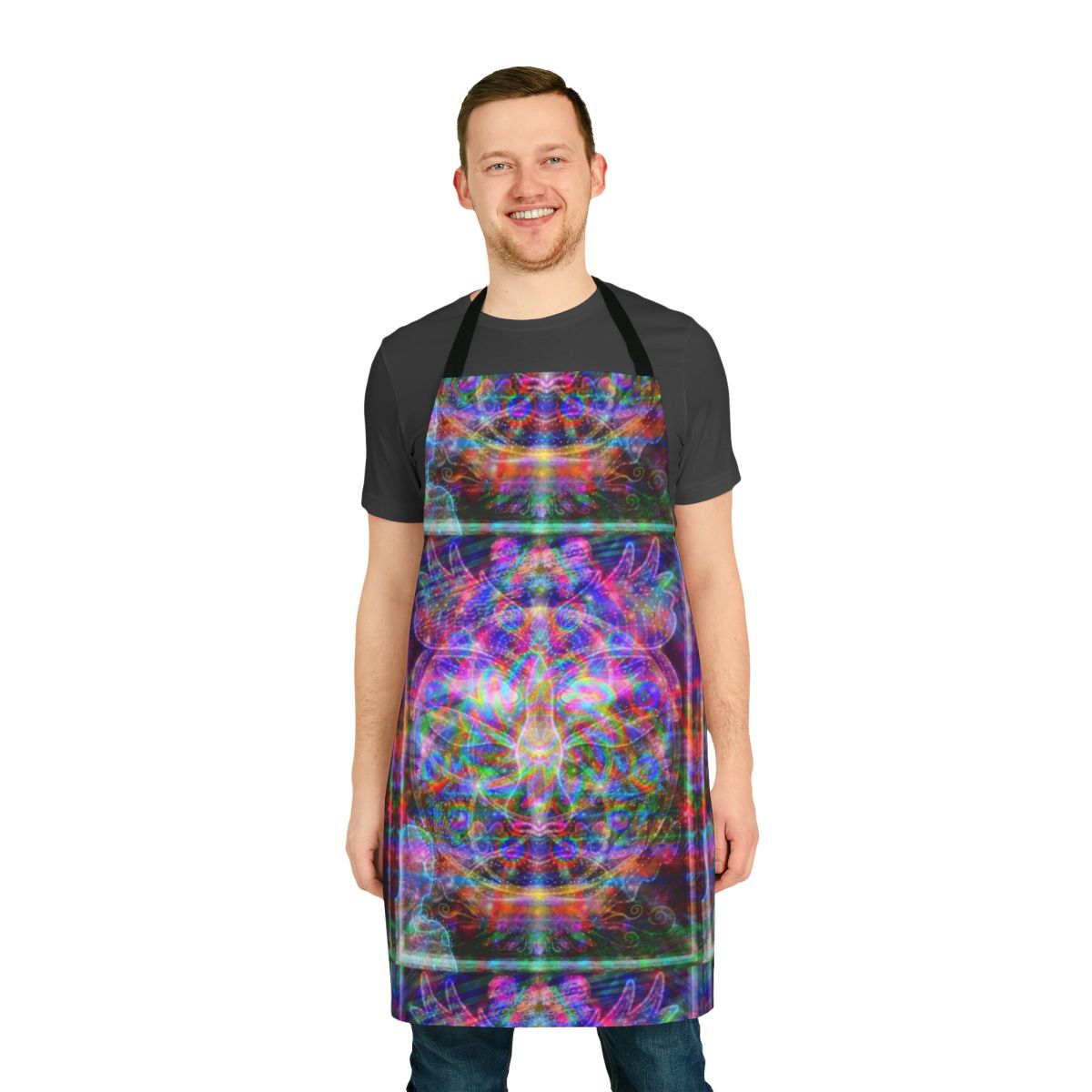 Psychedelic and metaphysical-inspired apron with visionary art and spiritual designs
