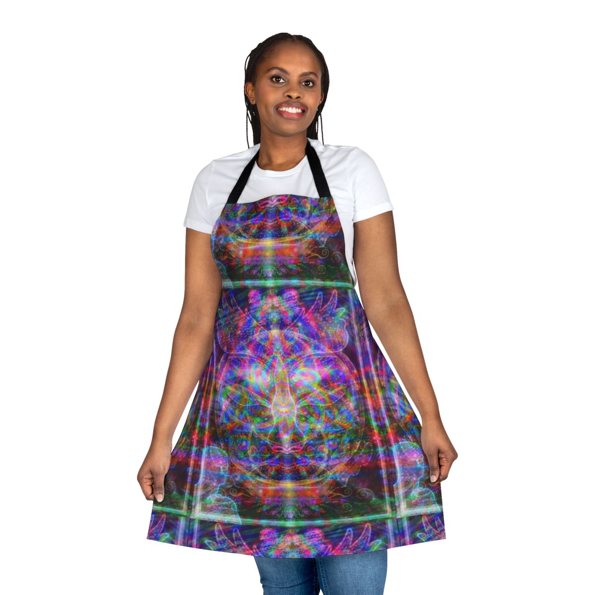 Psychedelic and metaphysical-inspired apron with visionary art and spiritual designs