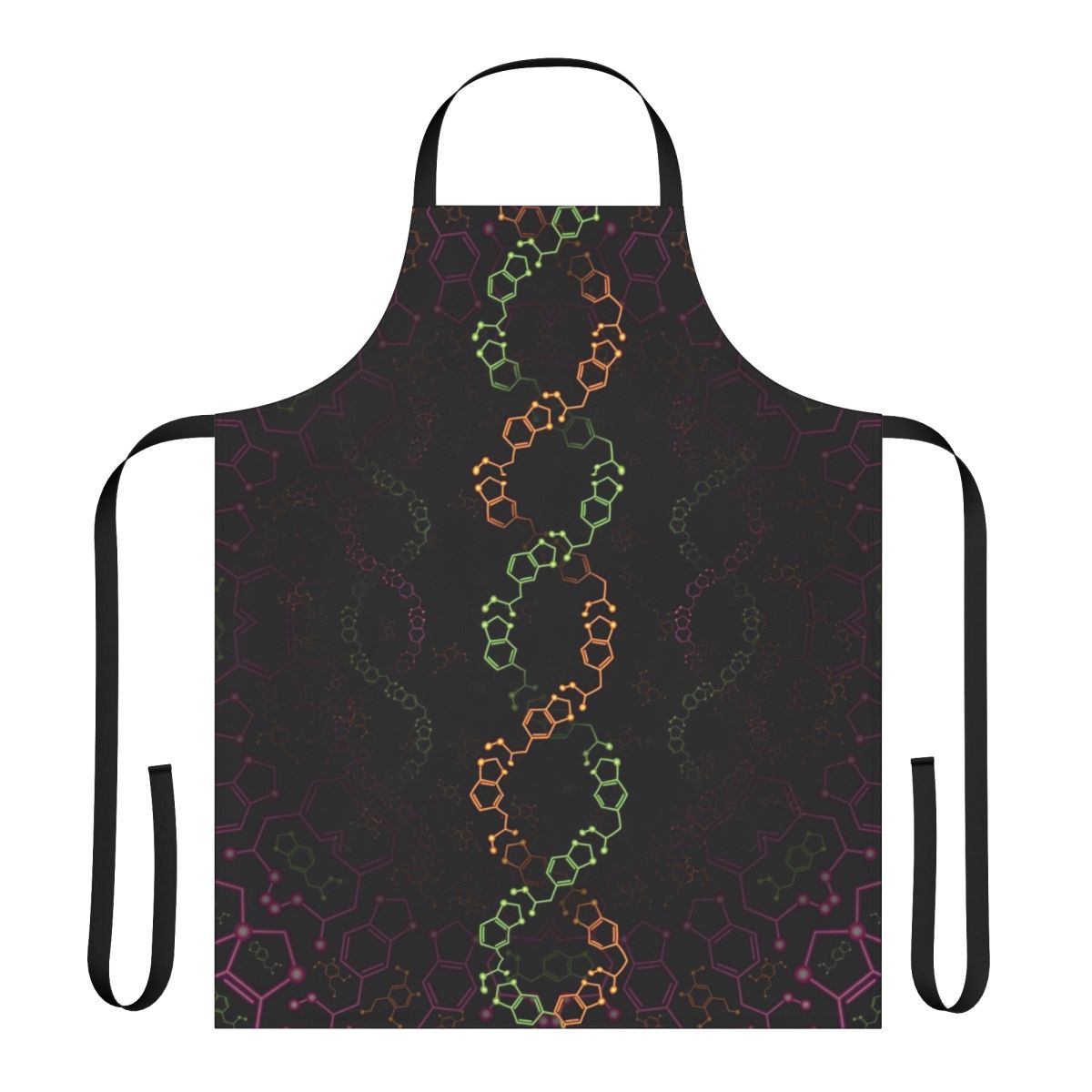 Psychedelic apron featuring MDMA and 2C-B molecule artwork