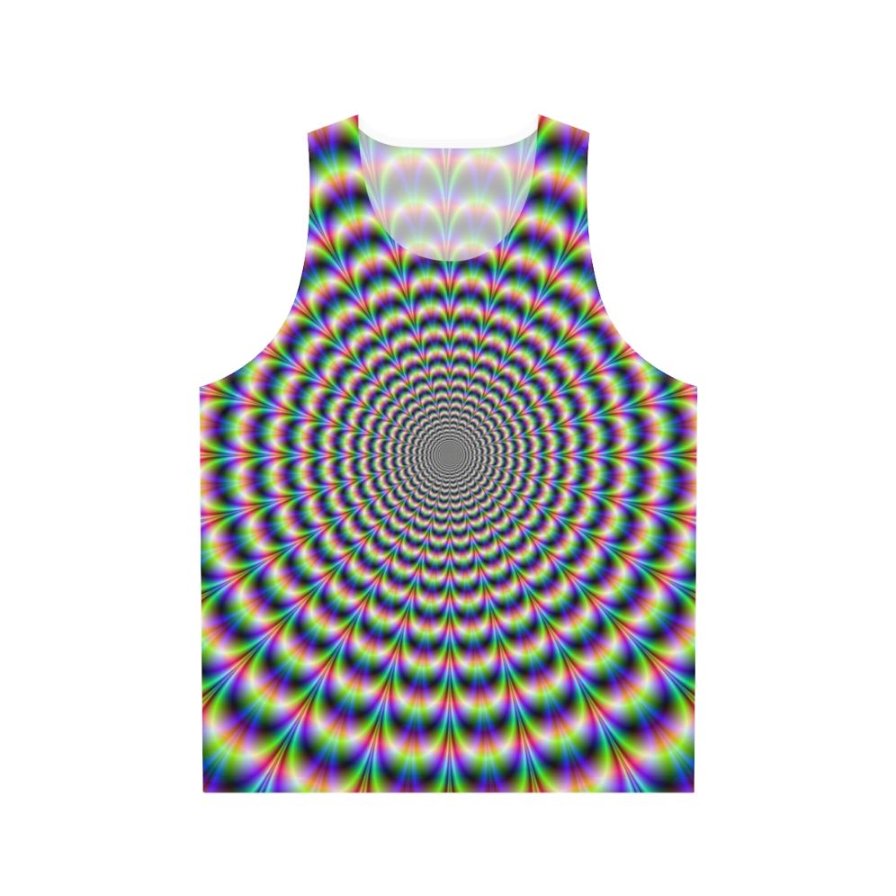 Psychedelic pulse unisex tank top with vibrant optical illusion design