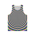 Psychedelic pulse unisex tank top with vibrant optical illusion design