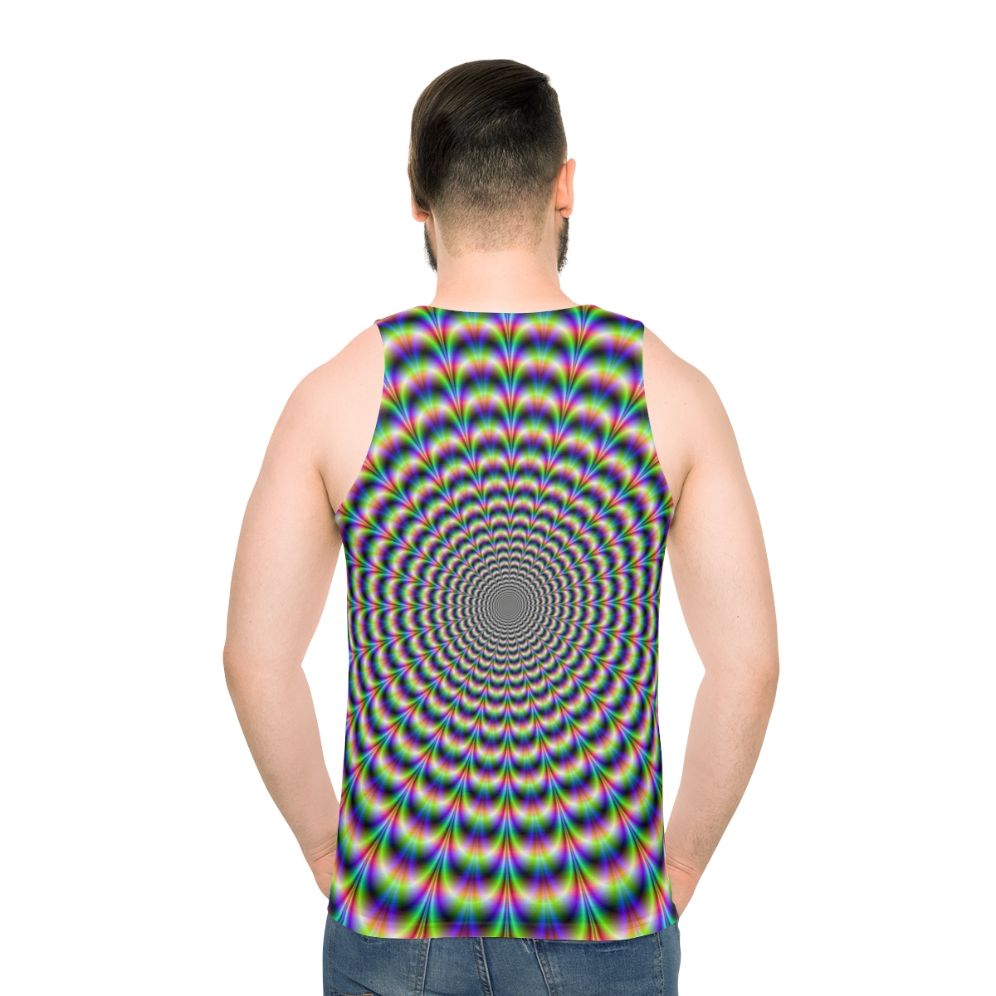 Psychedelic pulse unisex tank top with vibrant optical illusion design