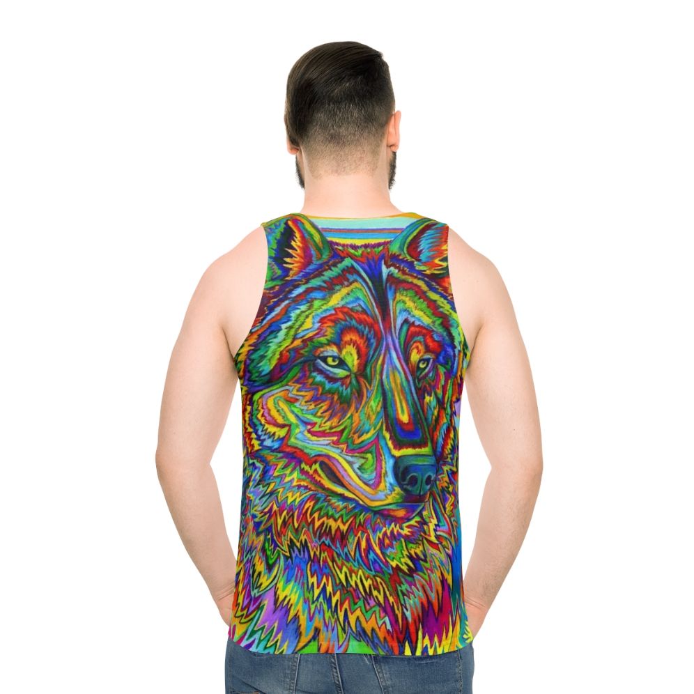 Colorful psychedelic rainbow wolf tank top design