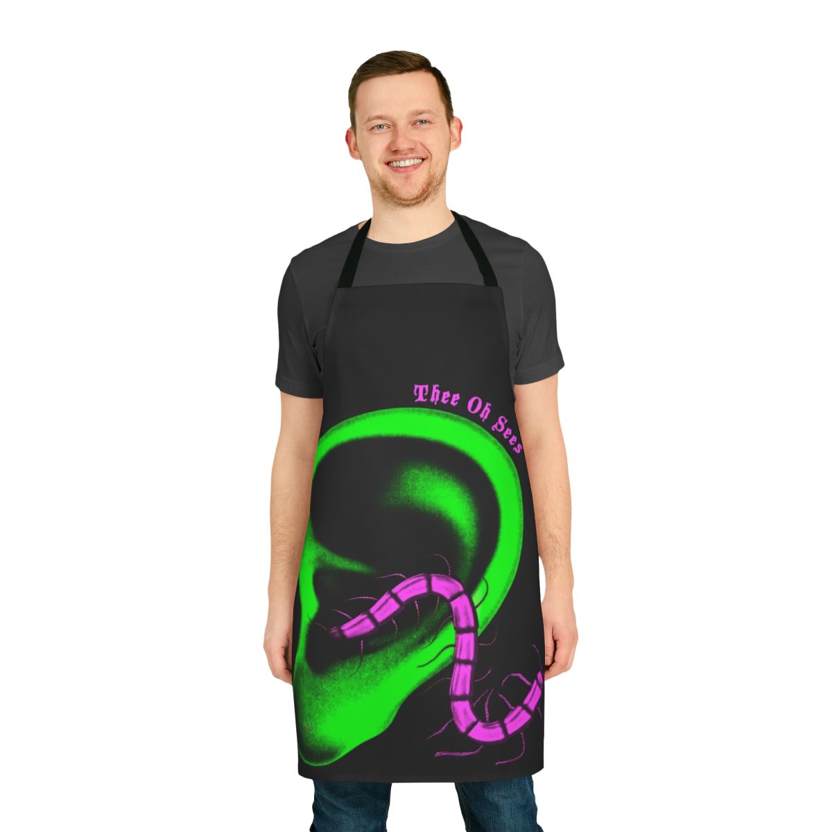 Psychedelic rock-inspired apron featuring Thee Oh Sees' album art