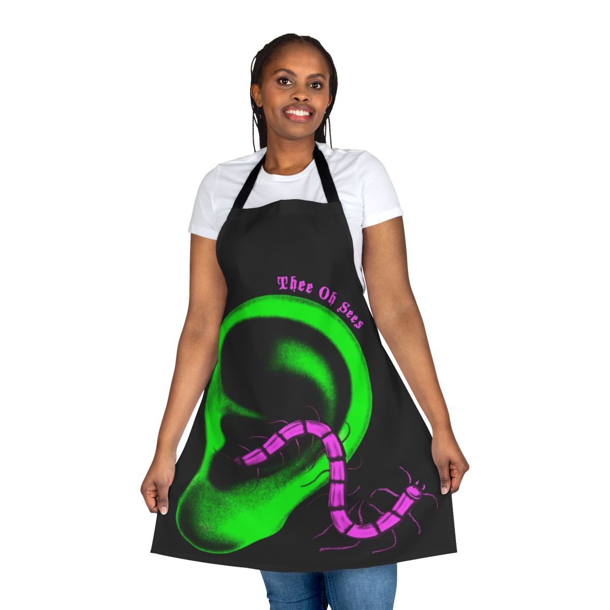 Psychedelic rock-inspired apron featuring Thee Oh Sees' album art