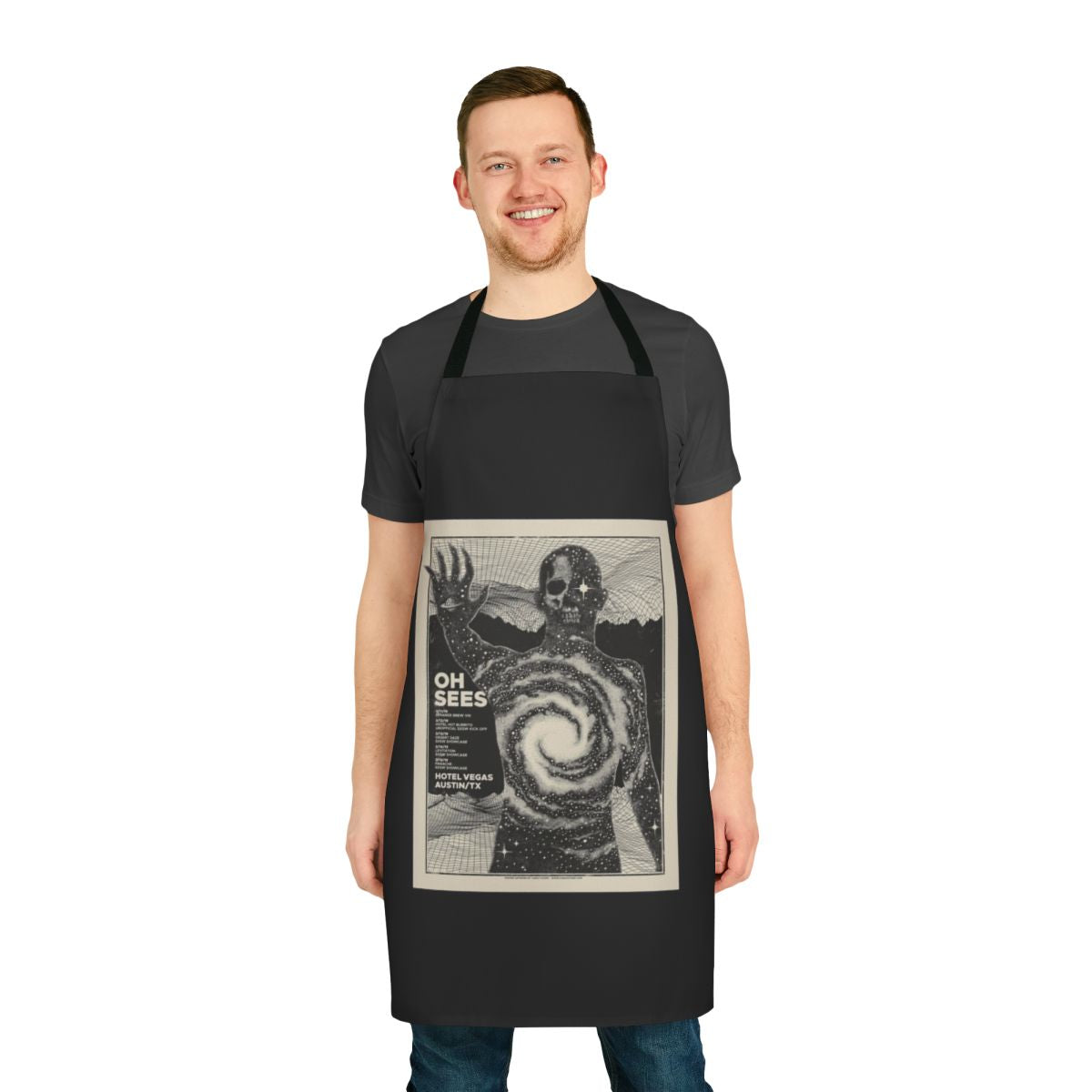 Psychedelic rock-inspired apron featuring the iconic Thee Oh Sees logo and artwork
