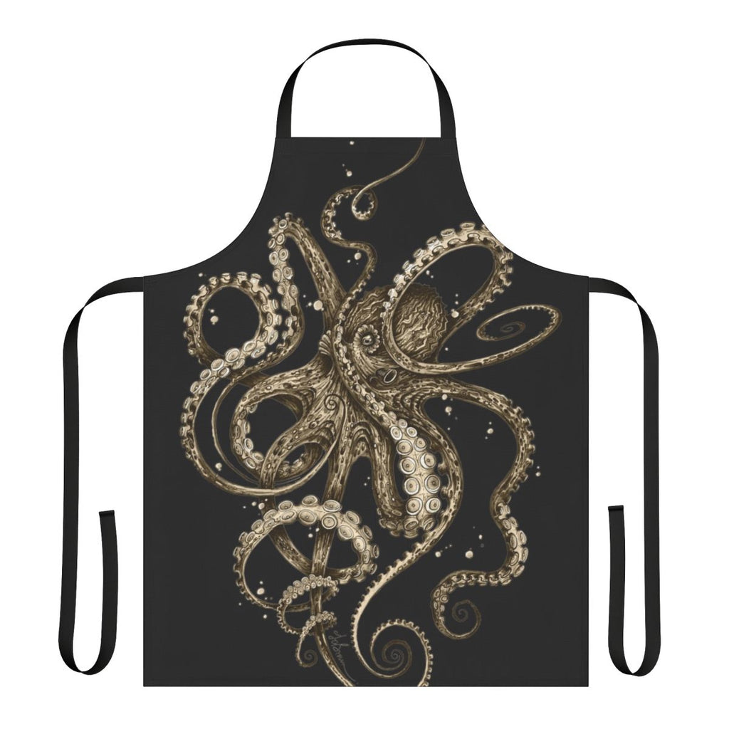 Vibrant sepia-toned apron featuring a psychedelic octopus with swirling tentacles