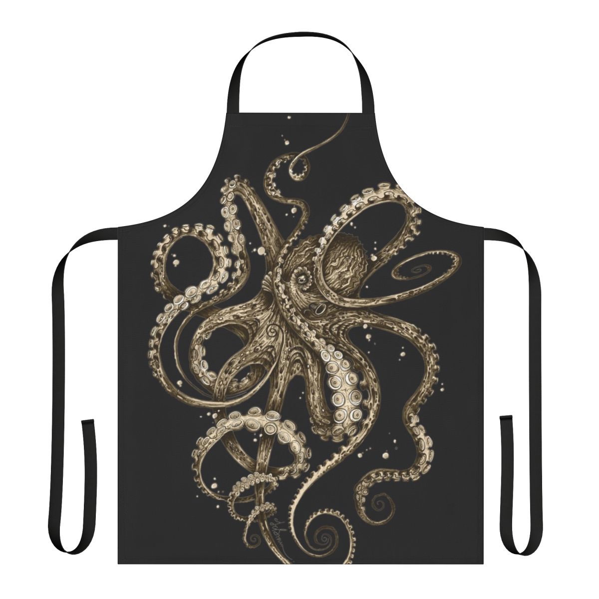 Vibrant sepia-toned apron featuring a psychedelic octopus with swirling tentacles