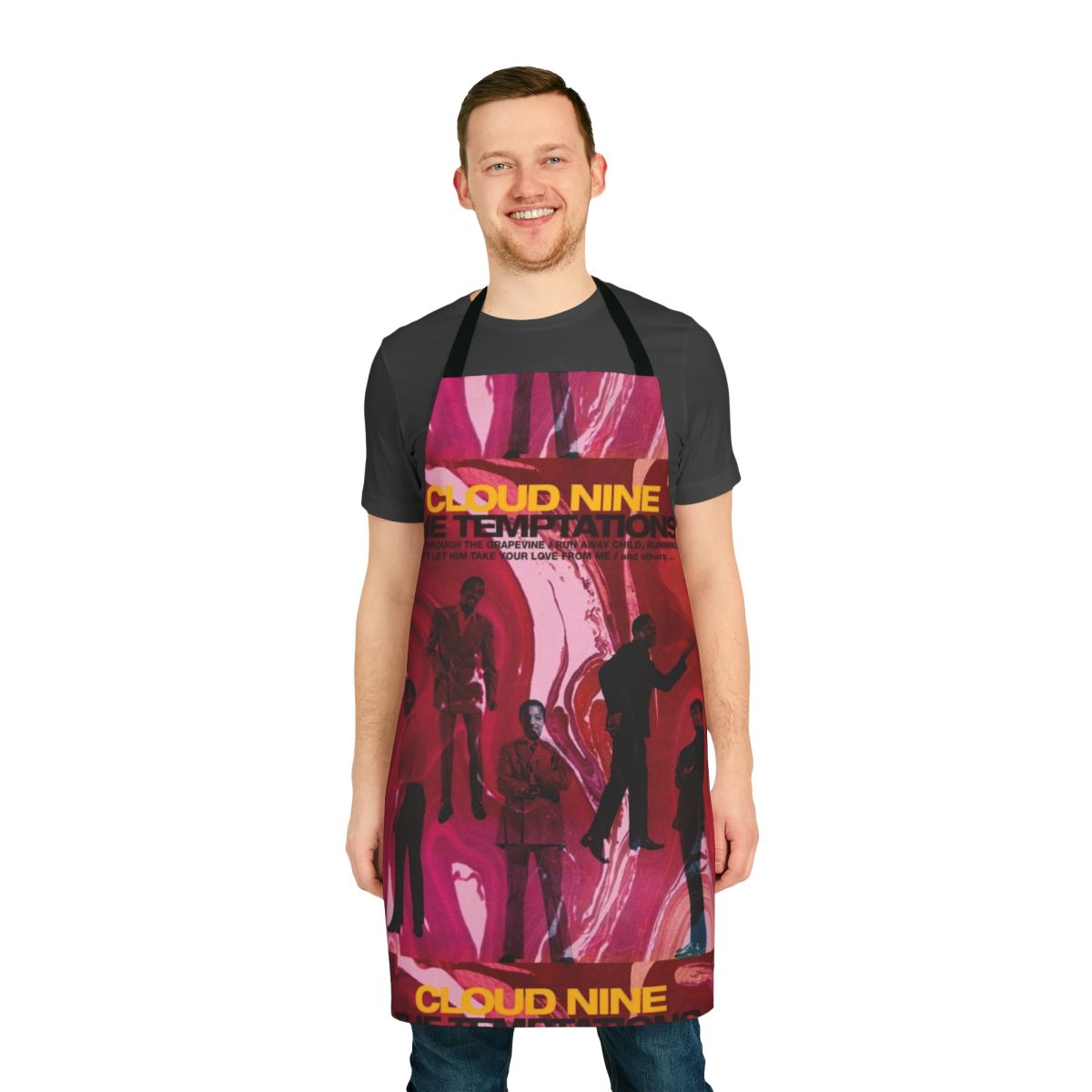 Psychedelic soul apron featuring a retro album cover design