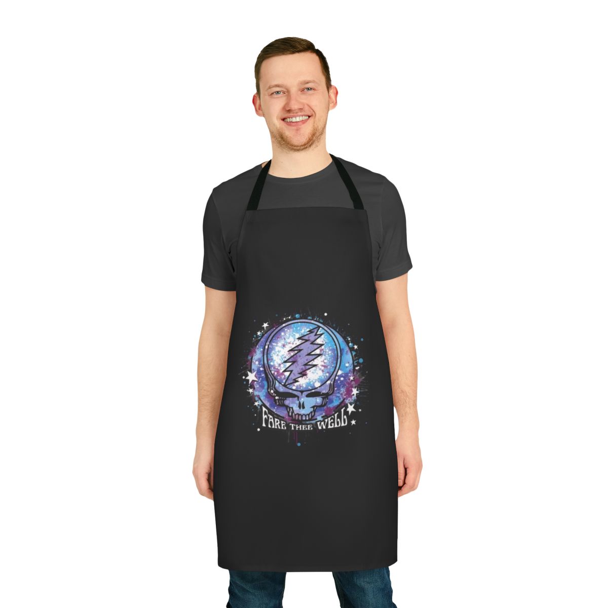 A colorful apron featuring a psychedelic design of stars and space, perfect for Grateful Dead fans