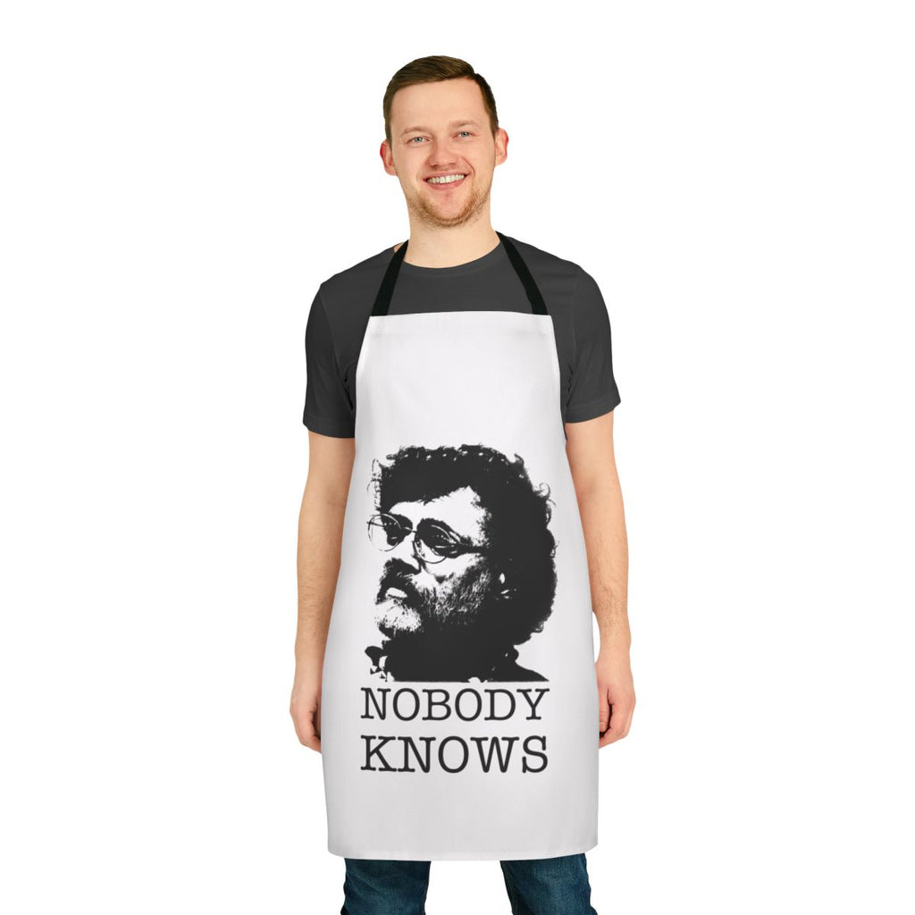 Psychedelic Terence Mckenna inspired apron with trippy mushroom and quote design