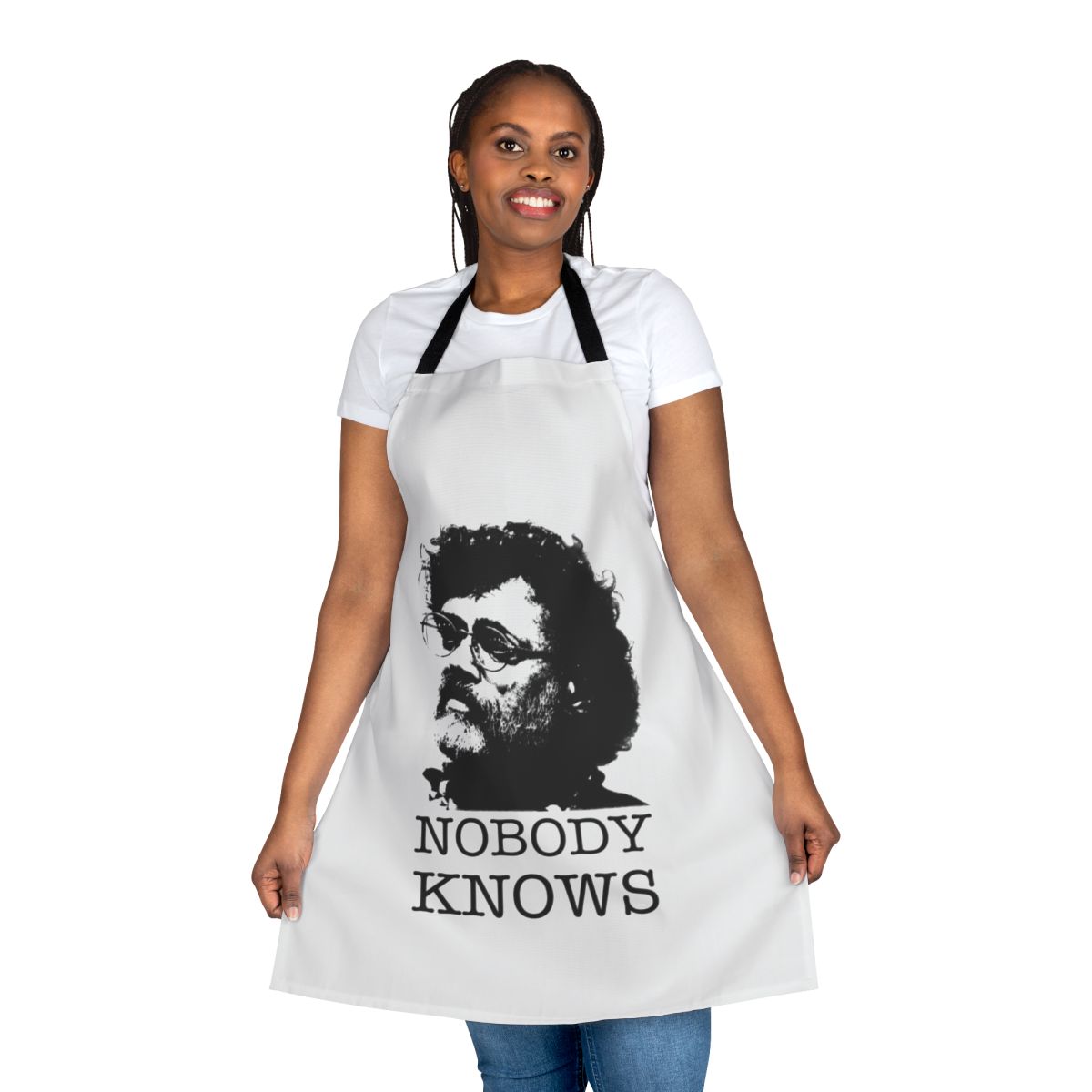 Psychedelic Terence Mckenna inspired apron with trippy mushroom and quote design